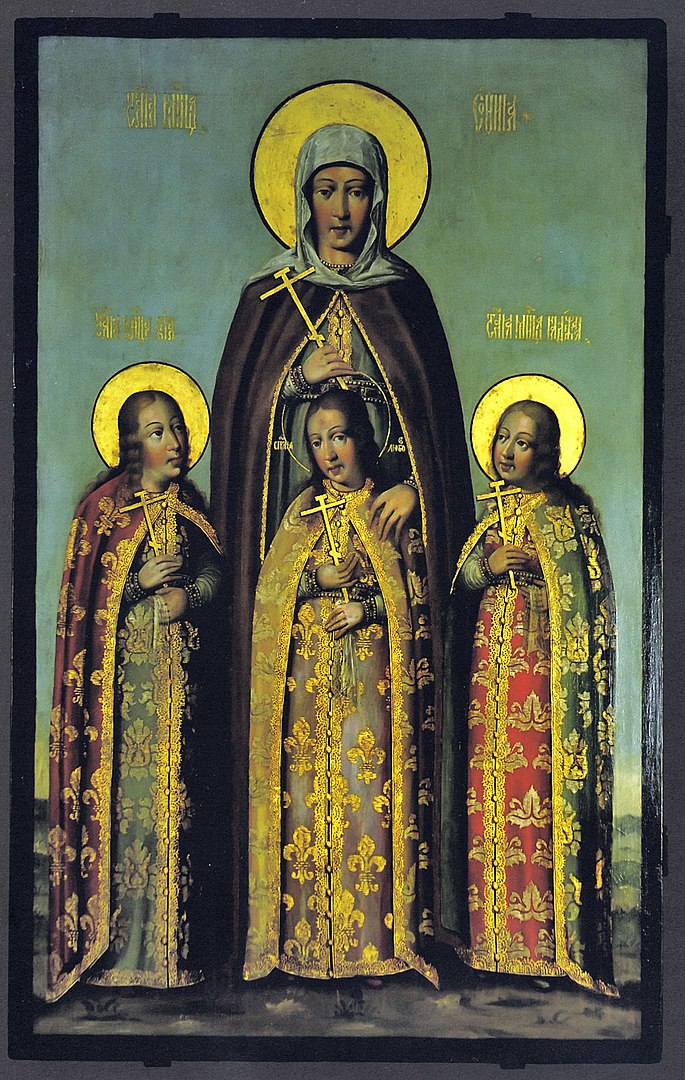 Вера, Надежда, Любовь и их мать София (икона Карпа Золотарёва, 1685 г.)