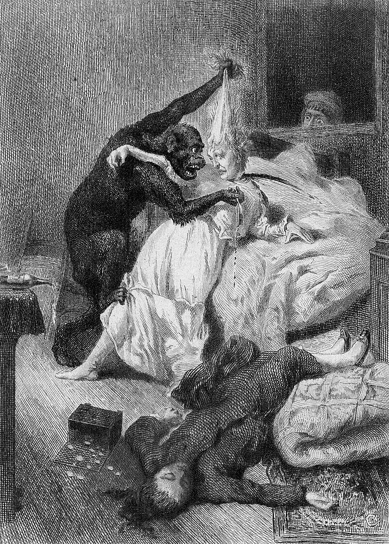 Сцена убийства в изображении Даниэля Бьерхе (1870). Столкновение чёрного и белого