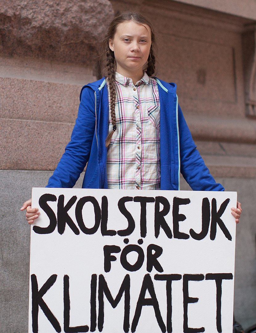 Грета Тунберг возле здания шведского парламента, август 2018 г.