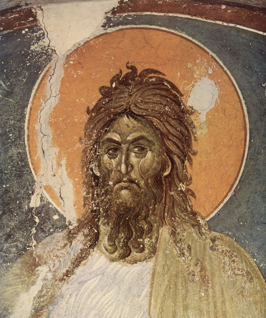 Иоанн Креститель. Православная фреска, монастырь Грачаница, неизвестный художник, XIV век.