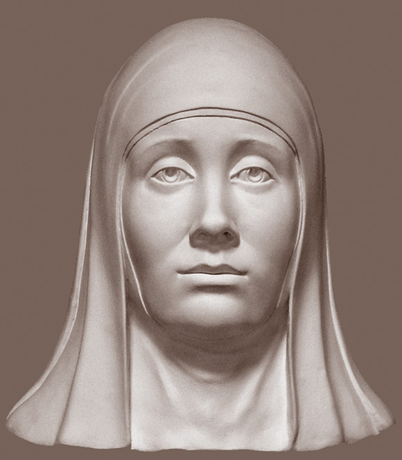 вел. княгиня Евдокия Донская (ум. в 1407 г. в возрасте около 55 лет). Скульптурная реконструкция по черепу С.А. Никитина, 2001 г.