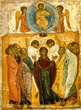 Вознесение Господне.Новгородская икона, XIV век.