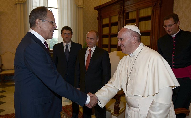 Сергей Лавров, Владимир Путин и Папа Римский Франциск. 10 июня 2015 года