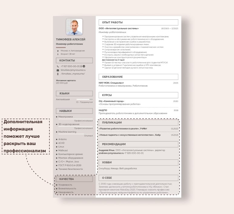 дополнительная информация в резюме